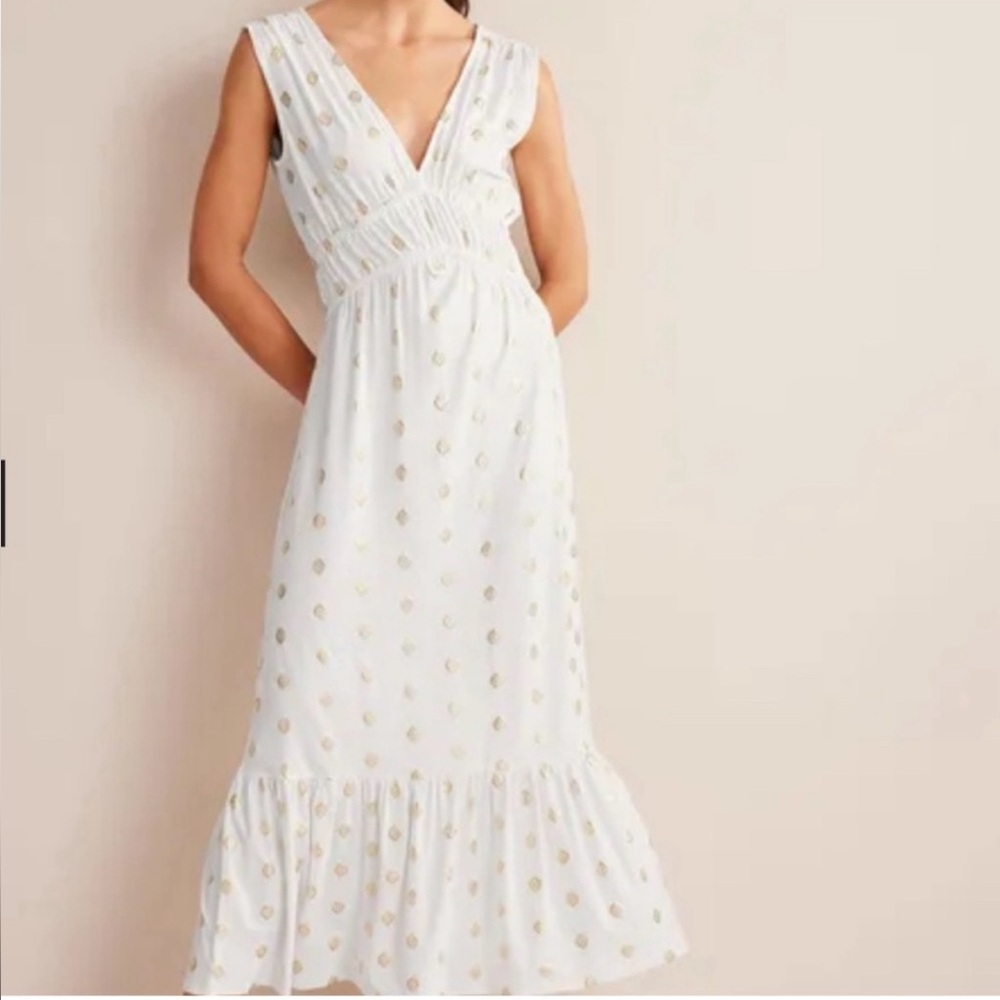 Boden White and Gold Maxi Dress